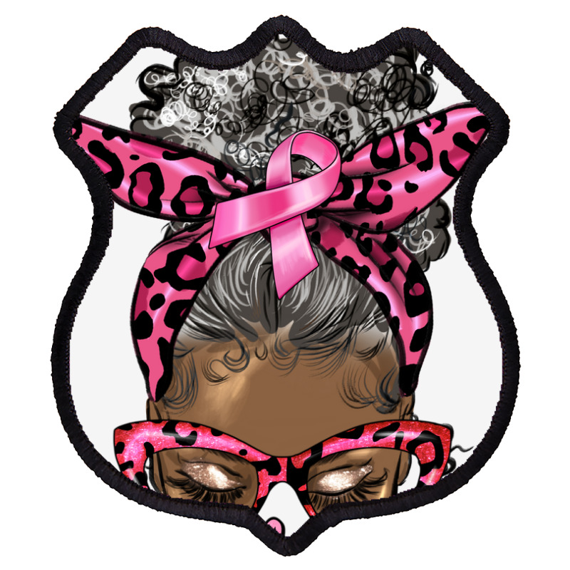 Breast Cancer Warrior Afro Messy Bun Gray Hair Shield Patch | Artistshot