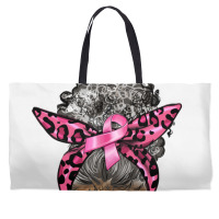 Breast Cancer Warrior Afro Messy Bun Gray Hair Weekender Totes | Artistshot