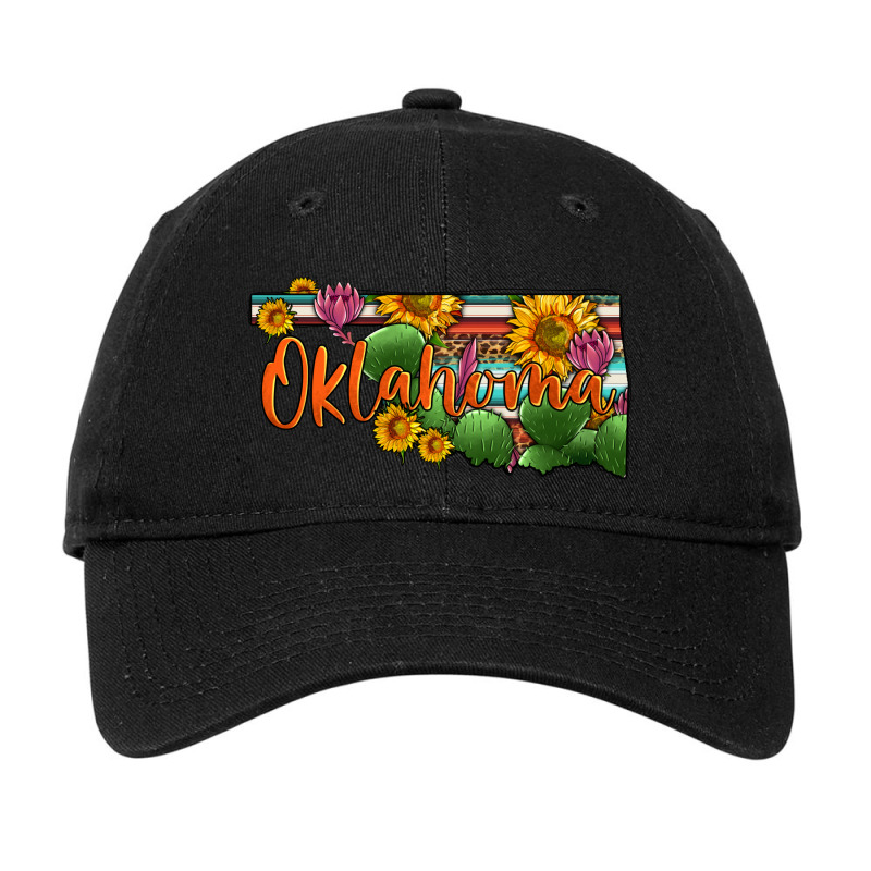 Cactus And Serape Oklahoma Map Adjustable Cap | Artistshot