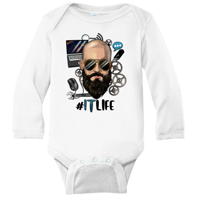 Bald Bearded Man Information Technology Life Long Sleeve Baby Bodysuit | Artistshot