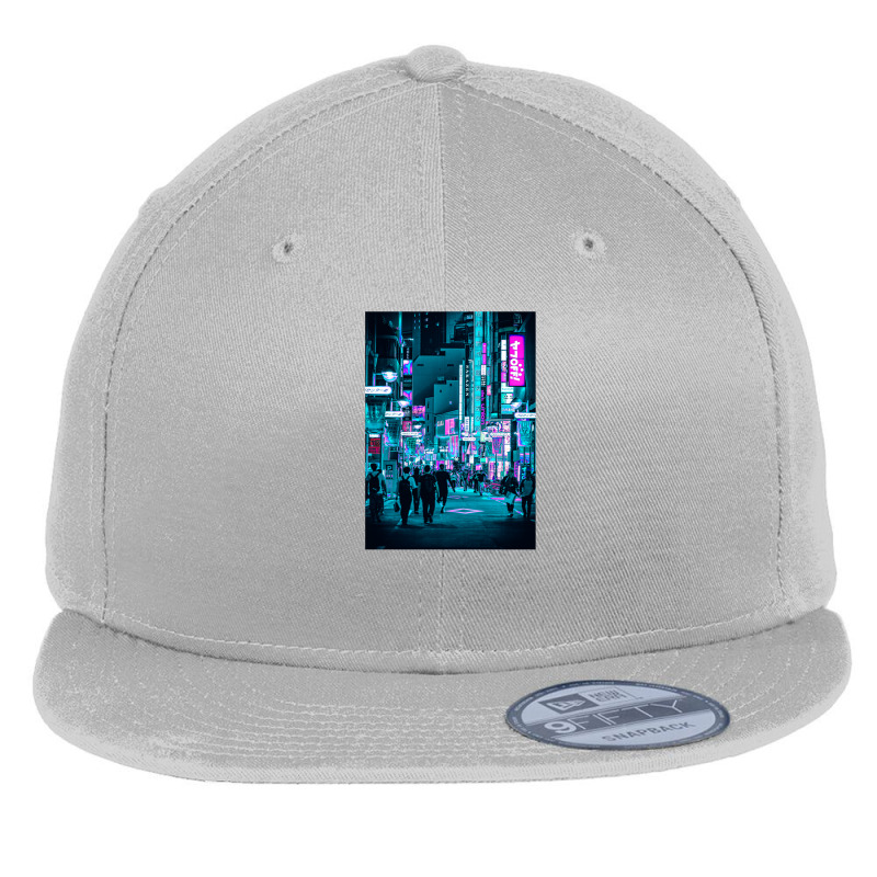 Tokyo Neon Night Synthwave Flat Bill Snapback Cap by Jeff_Nugroho | Artistshot