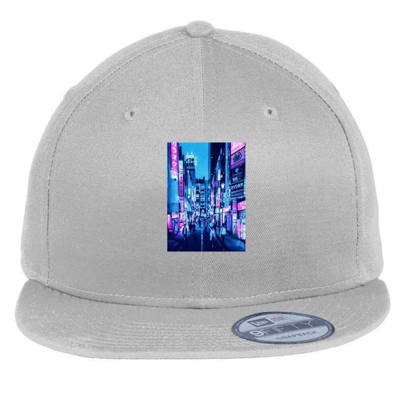 Tokyo Neon Night Synthwave Flat Bill Snapback Cap by Jeff_Nugroho | Artistshot