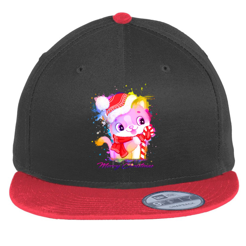 Merry Christmas Cat Flat Bill Snapback Cap | Artistshot