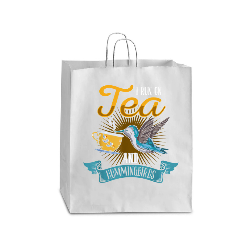 Hummingbird Lover Flowers I Run On Tea And Hummingbirds T Shirt Queen Paper Bag - 16 X 6 X 19 1/4 | Artistshot