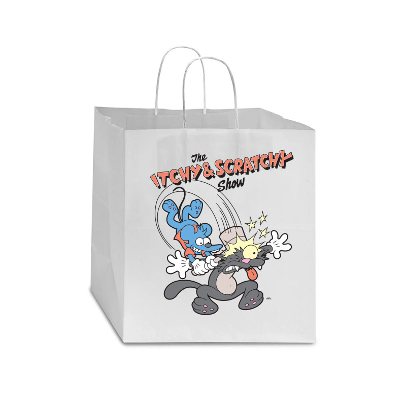 Us The Simpsons Itchy & Scratchy Hammer 01 Heather Grey H Pullover Hoo Star Paper Bag - 13 X 7 X 13 | Artistshot