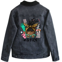 Afro Messy Bun Locs Hair Emergency Technician Unisex Sherpa-lined Denim Jacket | Artistshot