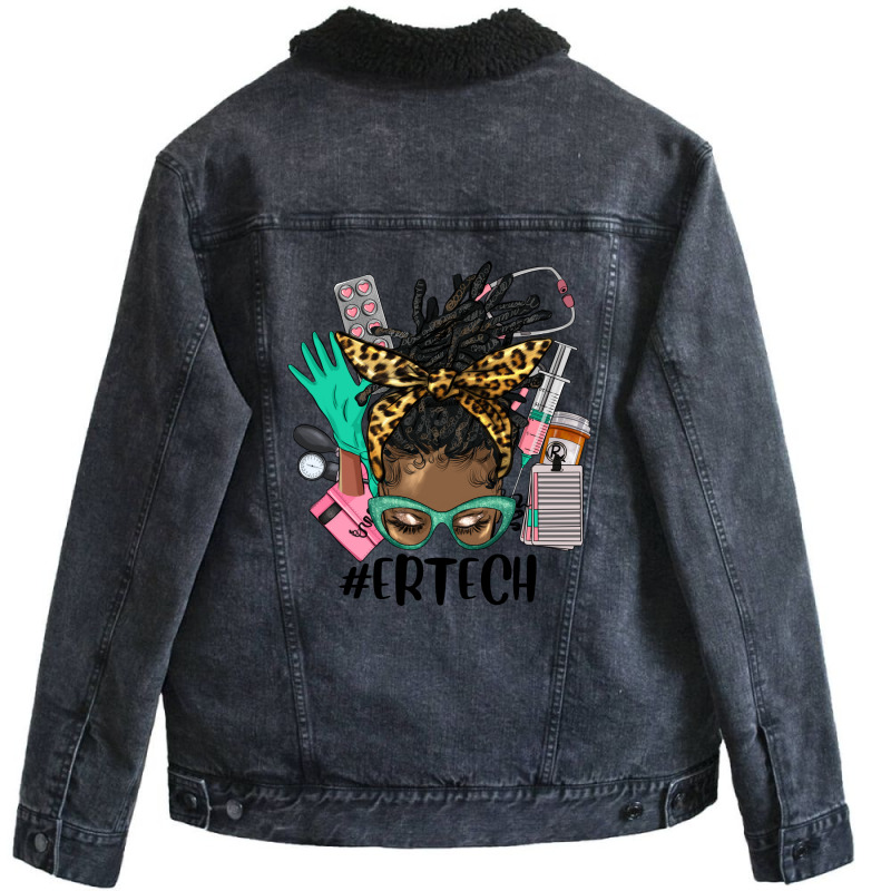 Afro Messy Bun Locs Hair Emergency Technician Unisex Sherpa-lined Denim Jacket | Artistshot