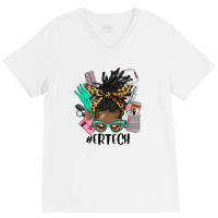 Afro Messy Bun Locs Hair Emergency Technician V-neck Tee | Artistshot