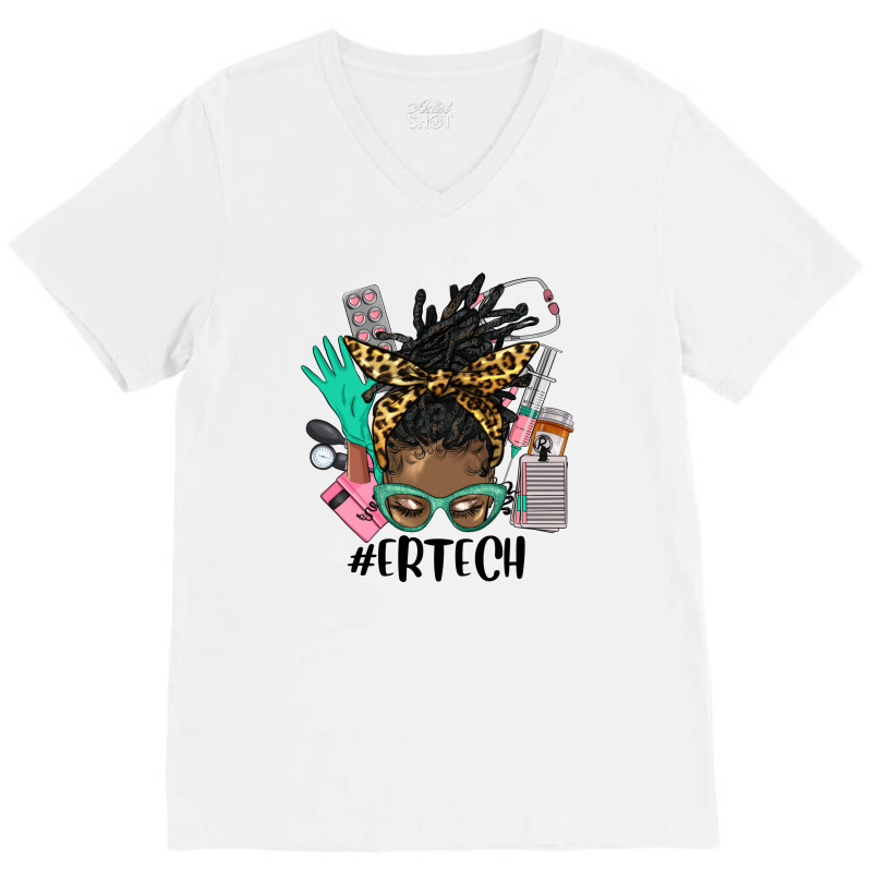 Afro Messy Bun Locs Hair Emergency Technician V-neck Tee | Artistshot