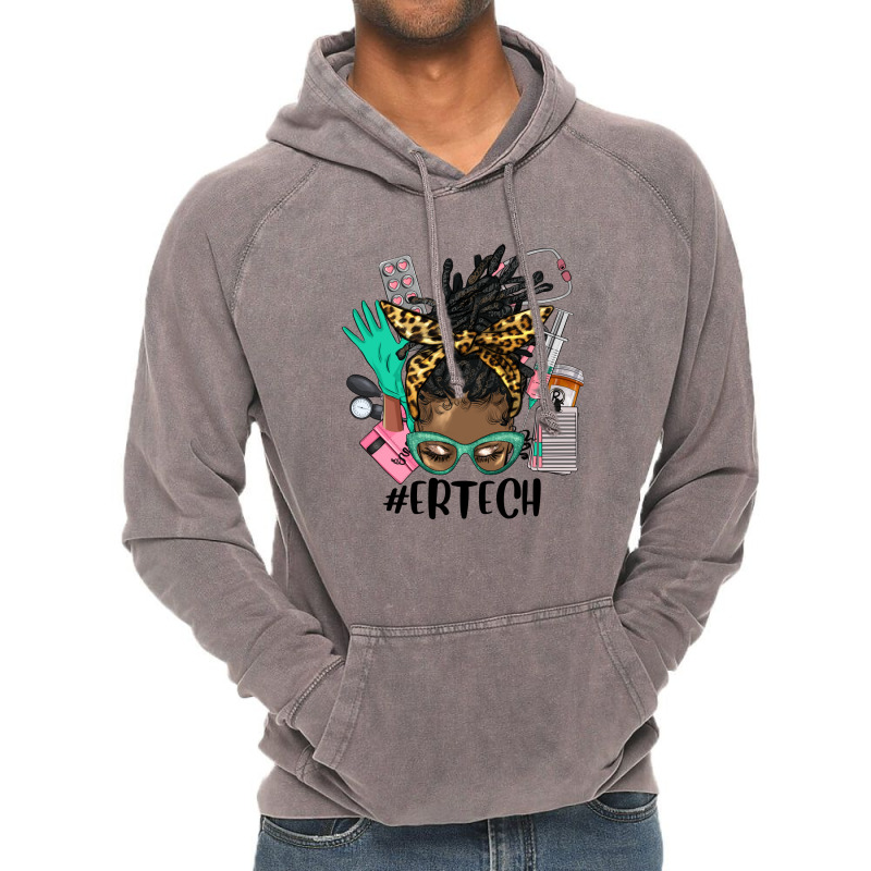 Afro Messy Bun Locs Hair Emergency Technician Vintage Hoodie | Artistshot