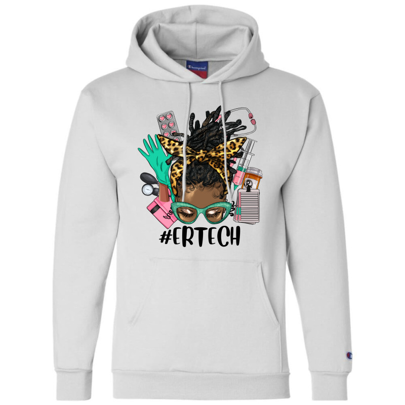 Afro Messy Bun Locs Hair Emergency Technician Champion Hoodie | Artistshot