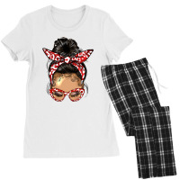 Afro Messy Bun Light Skin Soror Color Red And Blue Women's Pajamas Set | Artistshot