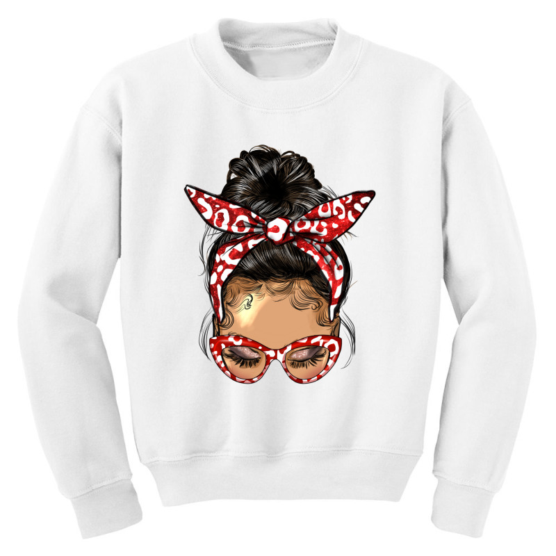 Afro Messy Bun Light Skin Soror Color Red And Blue Youth Sweatshirt by HRA Design Shop | Artistshot