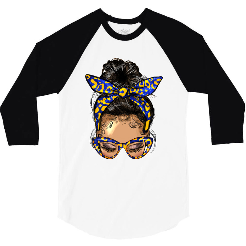 Afro Messy Bun Light Skin Soror Color Blue And Yel 3/4 Sleeve Shirt | Artistshot