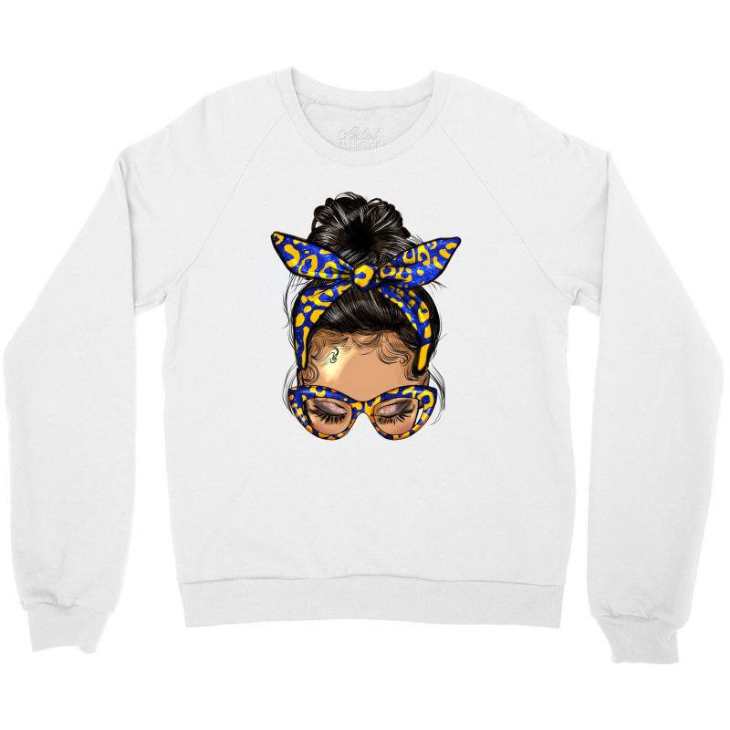 Afro Messy Bun Light Skin Soror Color Blue And Yel Crewneck Sweatshirt | Artistshot