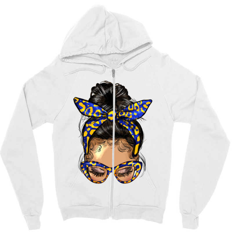 Afro Messy Bun Light Skin Soror Color Blue And Yel Zipper Hoodie | Artistshot