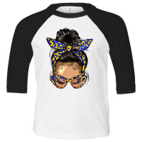 Afro Messy Bun Light Skin Soror Color Blue And Yel Toddler 3/4 Sleeve Tee | Artistshot