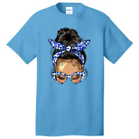 Afro Messy Bun Light Skin Soror Color  Blue And Wh Basic T-shirt | Artistshot