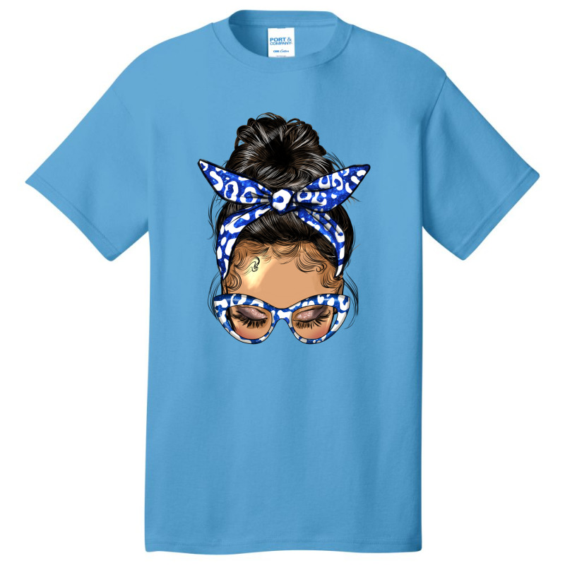 Afro Messy Bun Light Skin Soror Color  Blue And Wh Basic T-shirt | Artistshot