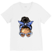 Afro Messy Bun Light Skin Soror Color  Blue And Wh V-neck Tee | Artistshot