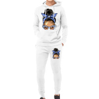 Afro Messy Bun Light Skin Soror Color  Blue And Wh Hoodie & Jogger Set | Artistshot