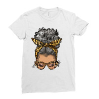 Afro Messy Bun Light Skin Gray Hair Leopard Ladies Fitted T-shirt | Artistshot