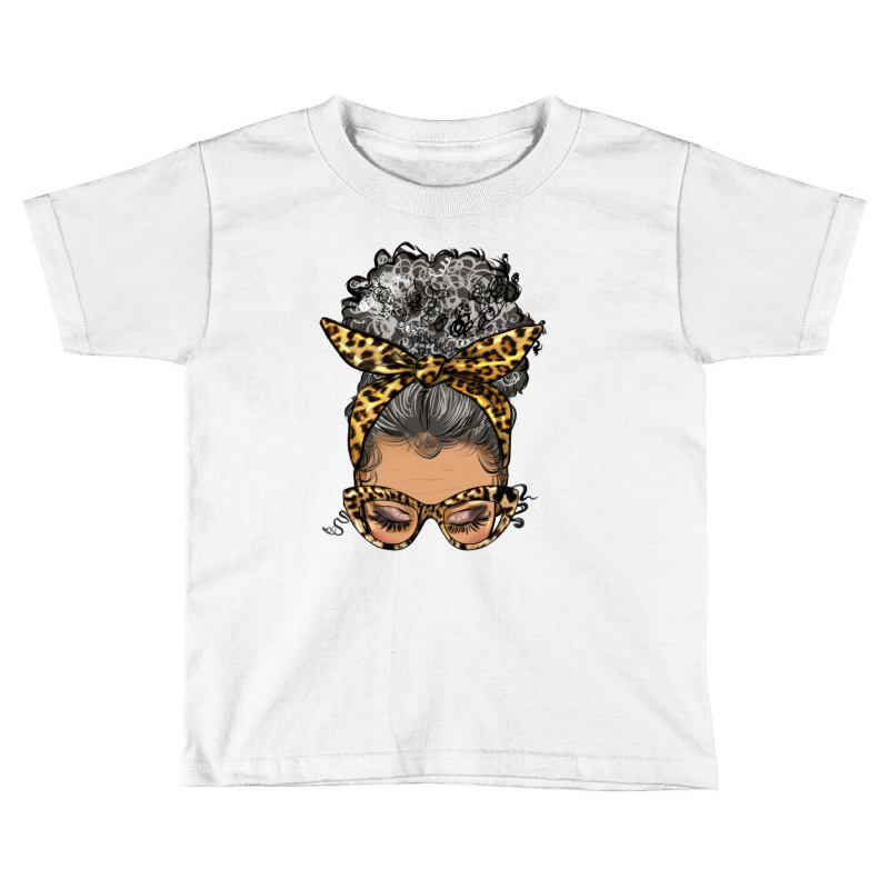 Afro Messy Bun Light Skin Gray Hair Leopard Toddler T-shirt | Artistshot