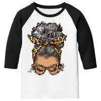 Afro Messy Bun Light Skin Gray Hair Leopard Youth 3/4 Sleeve | Artistshot