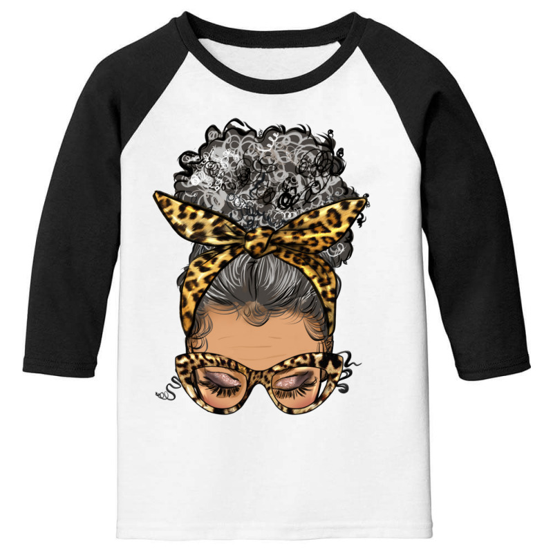 Afro Messy Bun Light Skin Gray Hair Leopard Youth 3/4 Sleeve | Artistshot