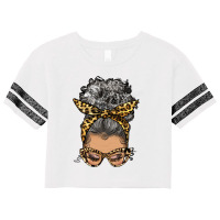 Afro Messy Bun Light Skin Gray Hair Leopard Scorecard Crop Tee | Artistshot