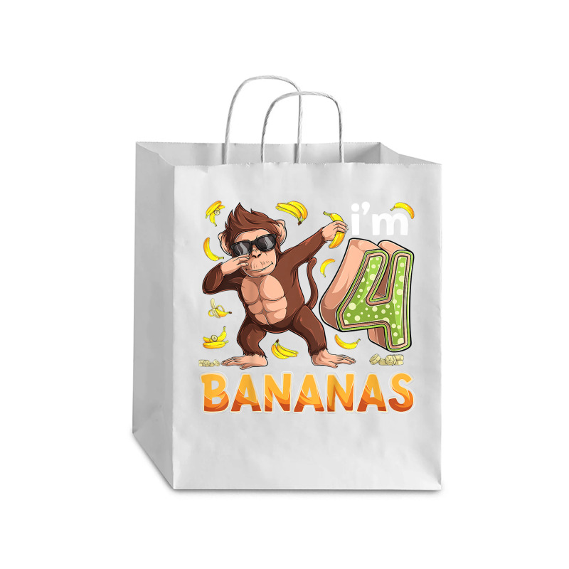 Kids 4 Year Old Monkey Birthday Safari Jungle Animal 4th B Day T Shirt Debie Paper Bag - 10 X 5 X 13 | Artistshot