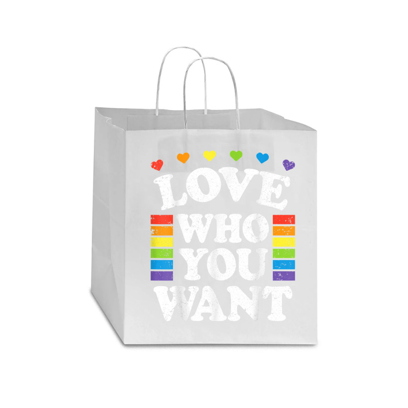 Love Who You Want Rainbow Lgbtq Heart Price Proud Rainbow T Shirt Star Paper Bag - 13 X 7 X 13 | Artistshot