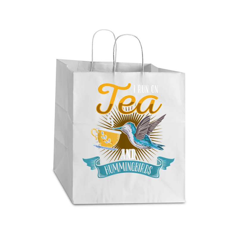 Hummingbird Lover Flowers I Run On Tea And Hummingbirds T Shirt Take Out Paper Bag - 14 X 10 X 15 1/2 | Artistshot