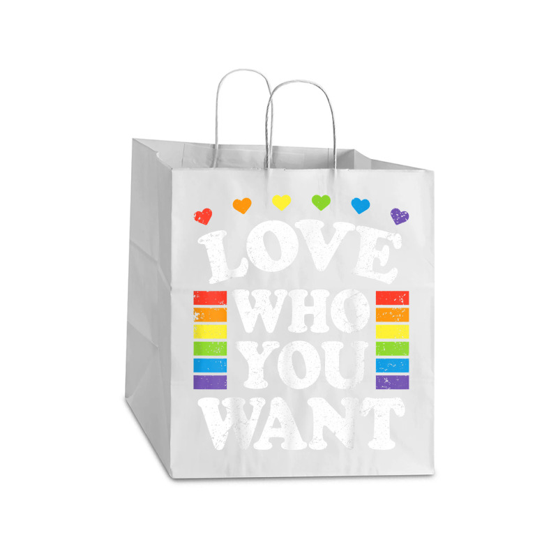 Love Who You Want Rainbow Lgbtq Heart Price Proud Rainbow T Shirt Take Out Paper Bag - 14 X 10 X 15 1/2 | Artistshot