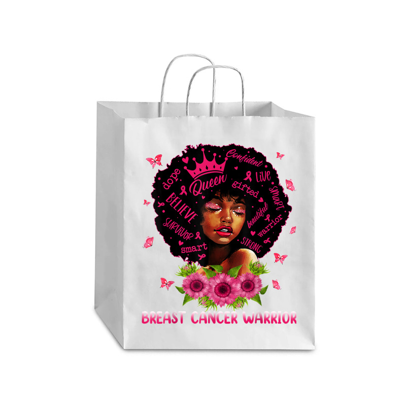 Black Women Black Queen Breast Cancer Warrior Pink Ribbon T Shirt Debie Paper Bag - 10 X 5 X 13 | Artistshot