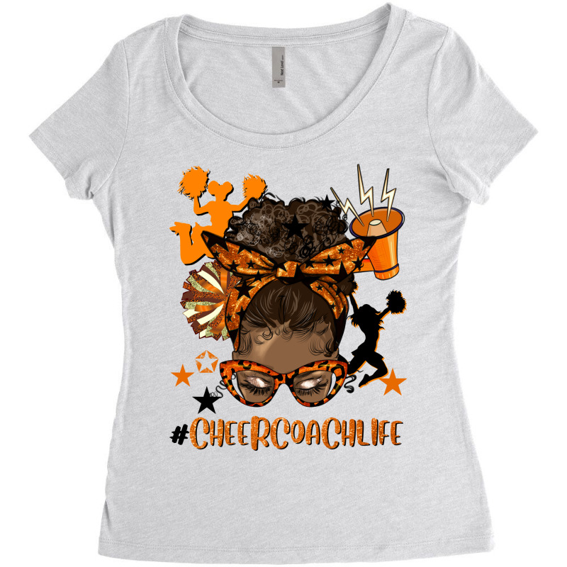 Afro Messy Bun Cheer Coach Life Orange And Black Women's Triblend Scoop T-shirt by HRA Design Shop | Artistshot