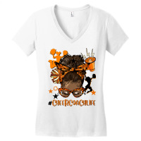 Afro Messy Bun Cheer Coach Life Orange And Black Women's V-neck T-shirt | Artistshot