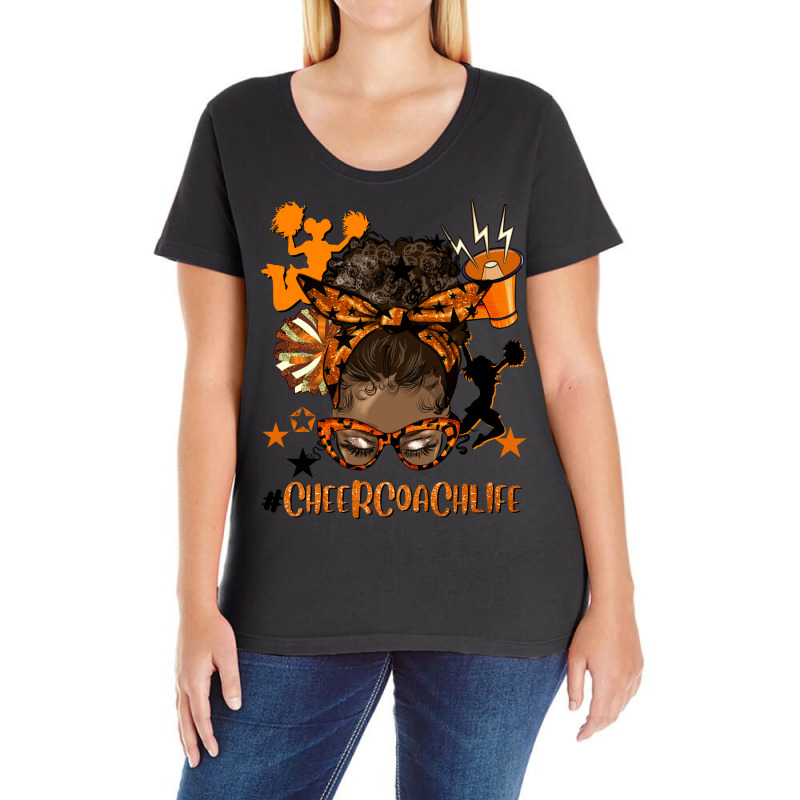 Afro Messy Bun Cheer Coach Life Orange And Black Ladies Curvy T-Shirt by HRA Design Shop | Artistshot