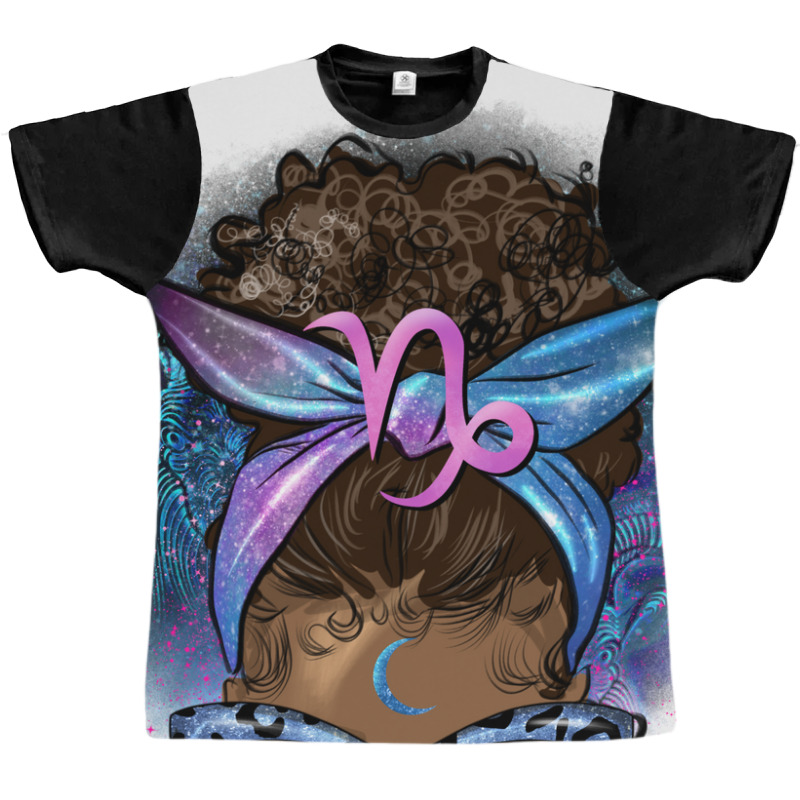 Afro Messy Bun Capricorn Queen Graphic T-shirt | Artistshot