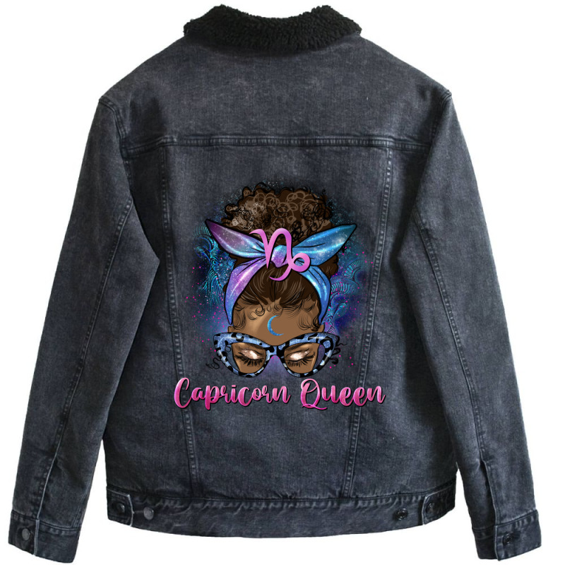 Afro Messy Bun Capricorn Queen Unisex Sherpa-lined Denim Jacket | Artistshot