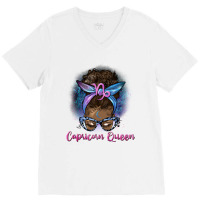 Afro Messy Bun Capricorn Queen V-neck Tee | Artistshot