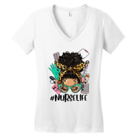 Afro Latina Messy Bun Nurse Life Women's V-neck T-shirt | Artistshot