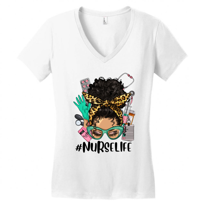 Afro Latina Messy Bun Nurse Life Women's V-Neck T-Shirt by HRA Design Shop | Artistshot