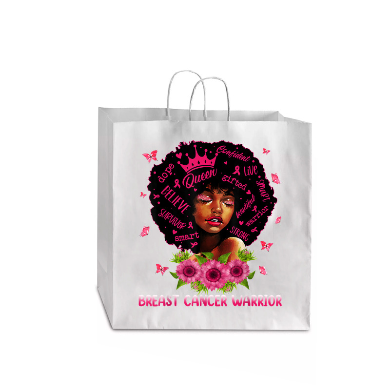 Black Women Black Queen Breast Cancer Warrior Pink Ribbon T Shirt Jumbo Paper Bag - 18 X 7 X 18 3/4 | Artistshot