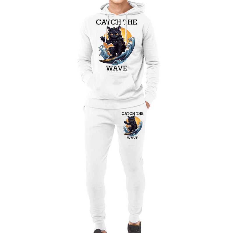 Black Cat Surfing - Catch The Wave (black Letterin Hoodie & Jogger set by velvetroom | Artistshot