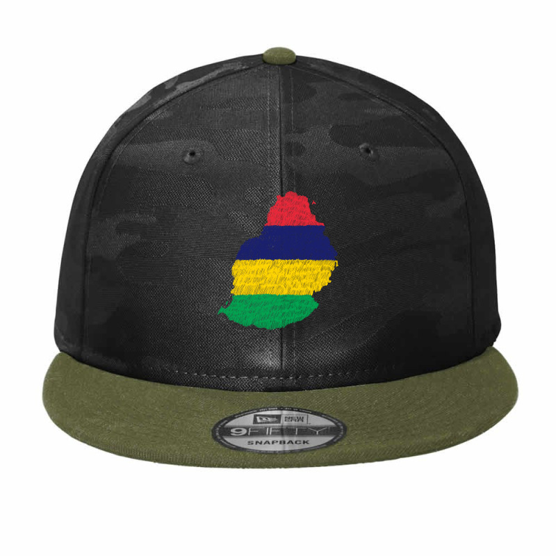 Mauritius Map Flag Drawing Line Art Camo Snapback by Erwin Saputra Art | Artistshot