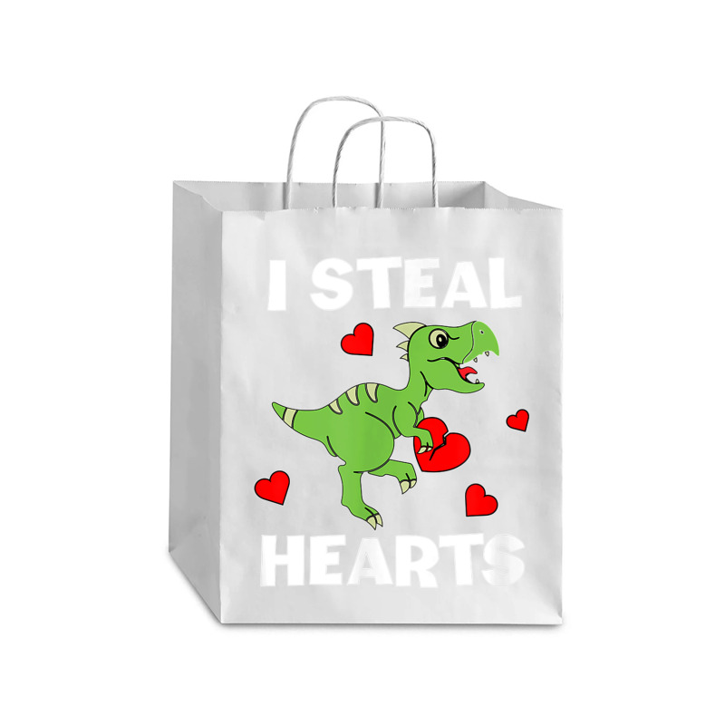 Cute Kids Dinosaur Valentines Day Lover I Steal Hearts T Shirt Debie Paper Bag - 10 X 5 X 13 | Artistshot