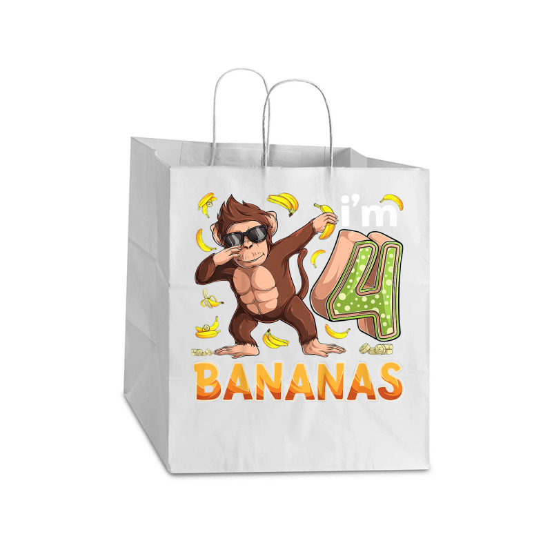 Kids 4 Year Old Monkey Birthday Safari Jungle Animal 4th B Day T Shirt Take Out Paper Bag - 14 X 10 X 15 1/2 | Artistshot