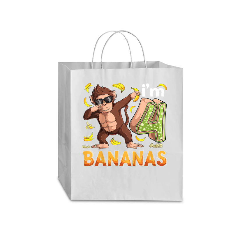 Kids 4 Year Old Monkey Birthday Safari Jungle Animal 4th B Day T Shirt Traveler Paper Bag -13 X 6 X 15 3/4 | Artistshot