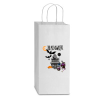 Funny Halloween Witch Haunted Castle, Flying Bats Wicca Tee T Shirt Double Wine Paper Bag - 6 1/2 X 3 1/2 X 12 3/8 | Artistshot